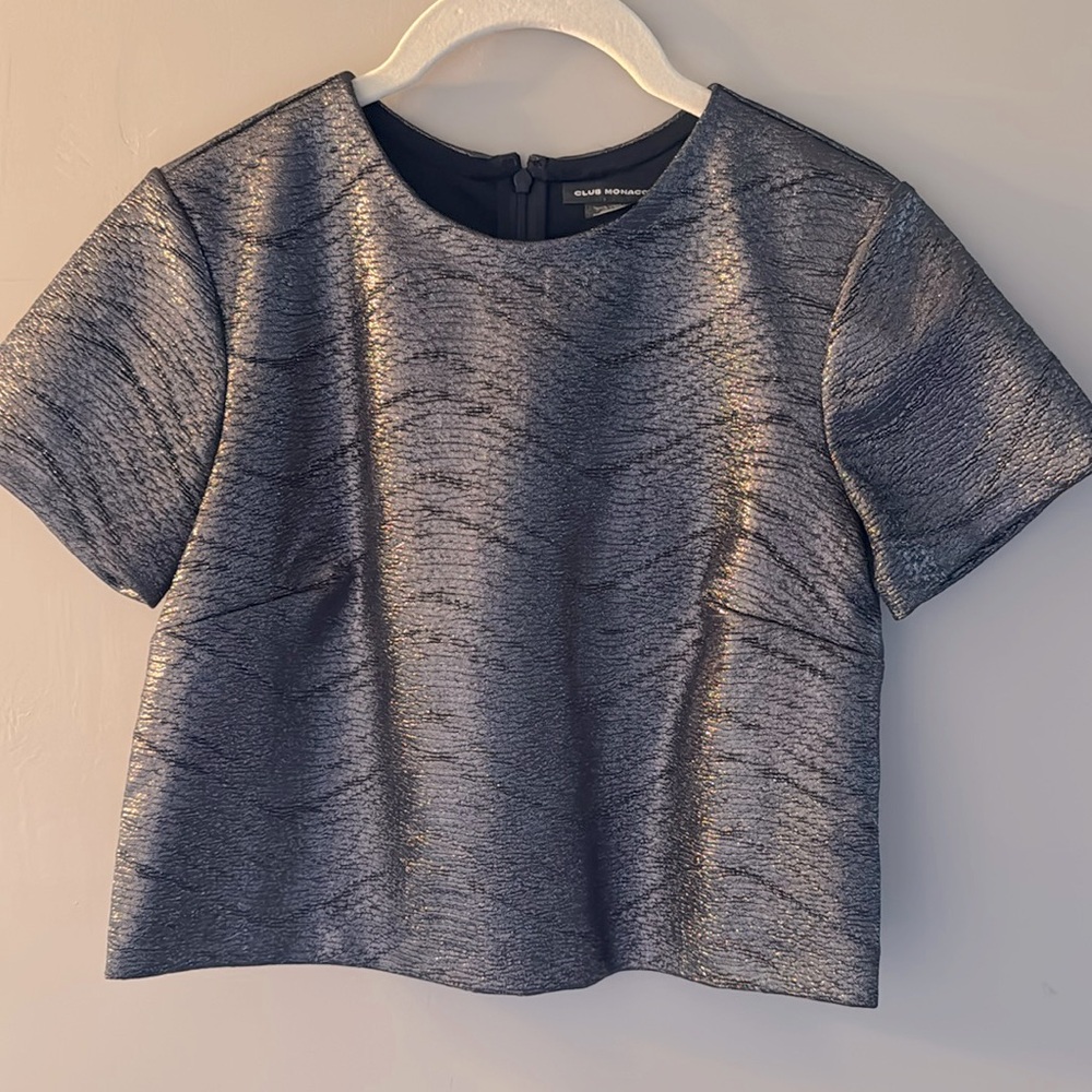 Club Monaco metallic black/silver crop top